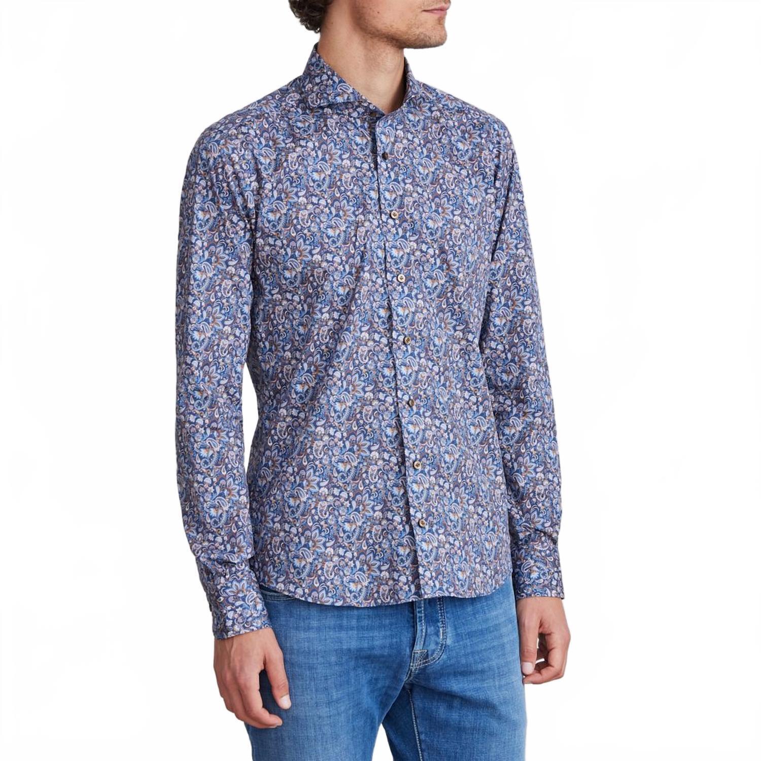 New Emanuel Berg Marseille Paisley Print Shirt In Dark Blue